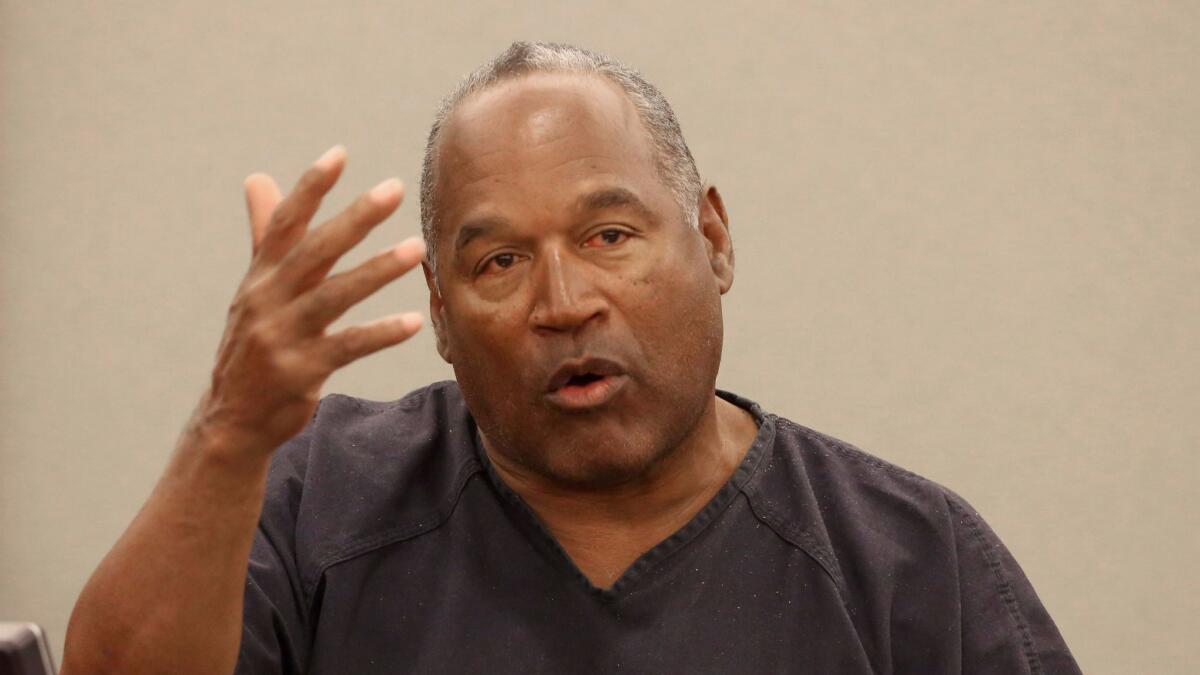 O.J. Simpson testifies during an evidentiary hearing in Las Vegas in 2013 as part of an effort to get a new trial on robbery and other charges. (Jeff Scheid / Associated Press)