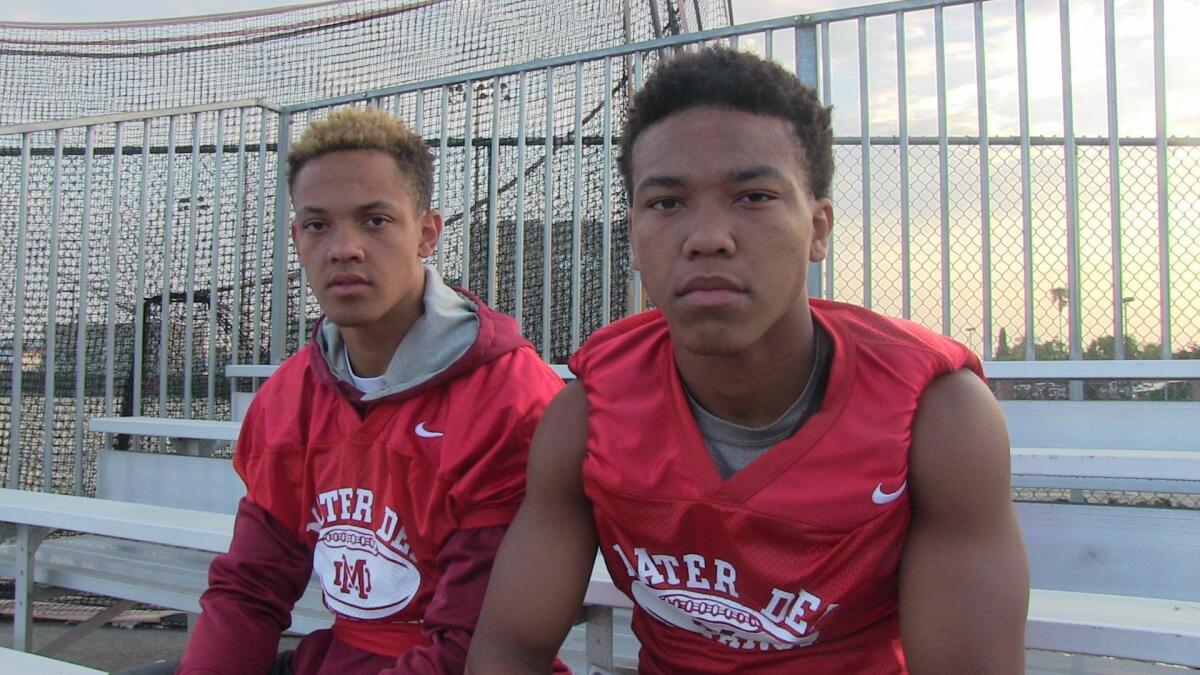 The St. Brown brothers, Osiris (left) and Amon-ra, are top receivers for Santa Ana Mater Dei. Osiris is a senior and Amon-ra a junior.