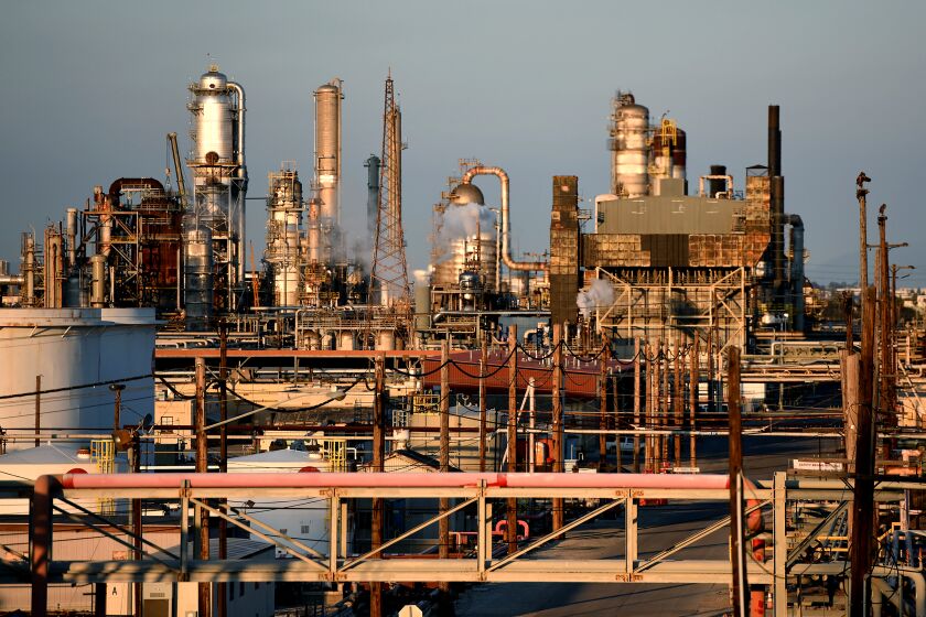 TORRANCE, CA - MAY 9, 2016: ExxonMobil planned to fire up a key part of the Torrance refinery that helps process gasoline on Monday night. As part of its start-up procedure, Exxon Mobil plans to turn off the refinery's pollution control system for six hours during a 12-hour period, a step approved by the South Coast Air Quality Management District as a safety precaution. (Michael Owen Baker / For The Times)