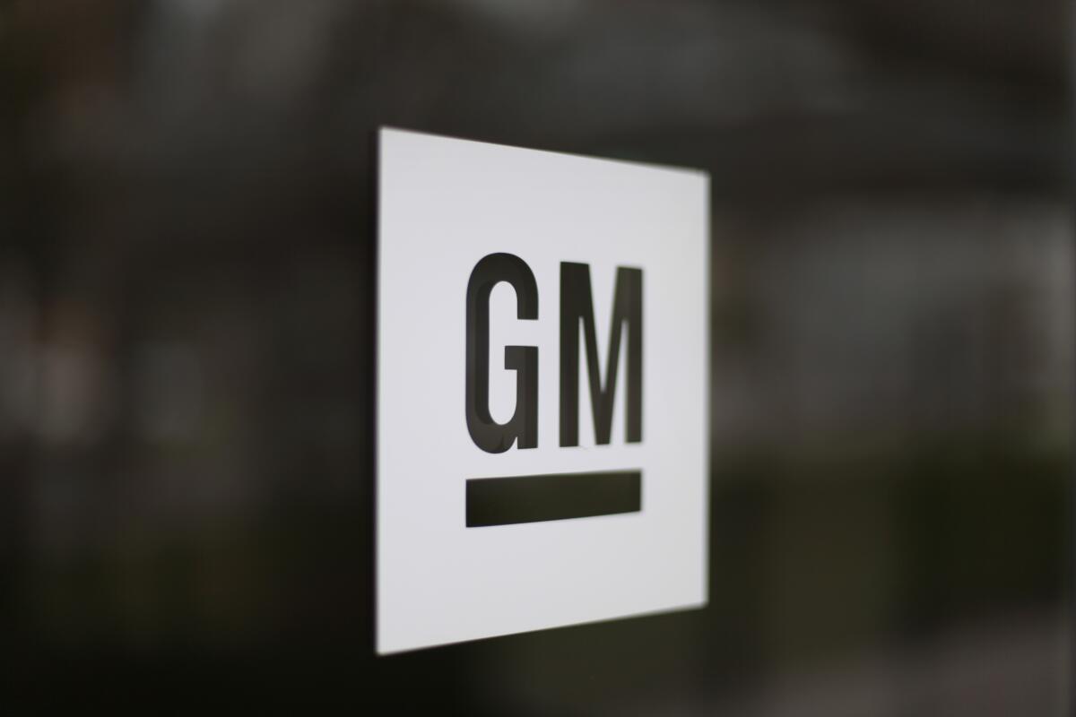 The General Motors logo at the company's world headquarters in Detroit.