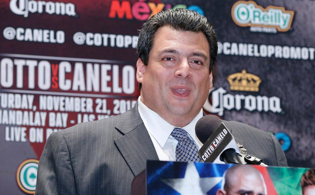 World Boxing Council President Mauricio Sulaiman attends a news conference for the fight between Miguel Cotto and Saul "Canelo" Alvarez on Aug. 26 in New York.