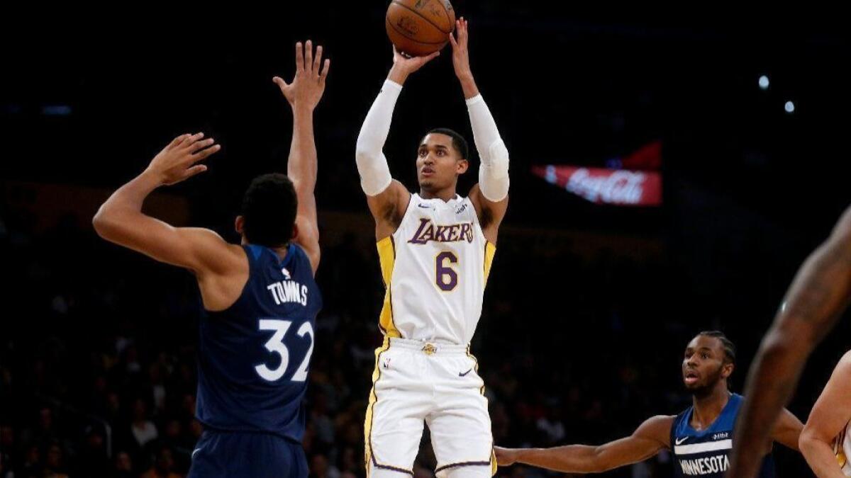 Jordan Clarkson (6), shown in action with the Lakers in 2017, has bought a newly built Traditional-style home in Woodland Hills for about $3.2 million.