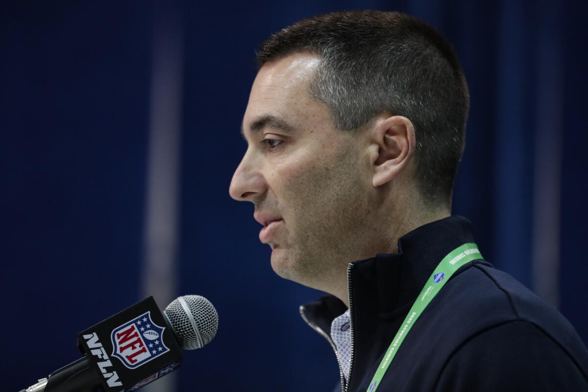 Chargers general manager Tom Telesco speaks during a press conference.