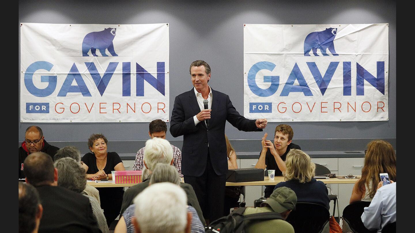 California Lt. Governor Gavin Newsom talks about core issues in California at meet and greet with "voters and grassroots activists" in the Goodwill Community Room in Los Angeles on Tuesday, September 26, 2017. This is one of a series of meetings the Lt. Governor will hold across the state in a bid to be the governor of California.
