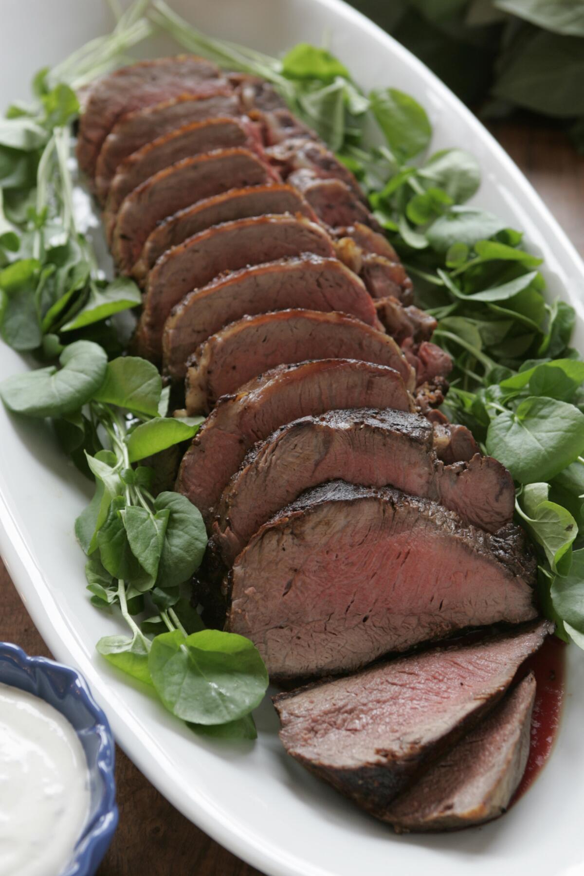 Roast tenderloin of beef with a horseradish creme fraiche.