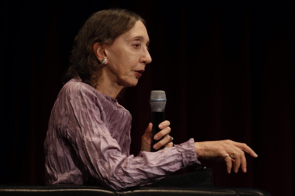 Joyce Carol Oates, author of "The Sacrifice," in conversation with Michael Silverblatt during the Los Angeles Times Festival of Books at USC.