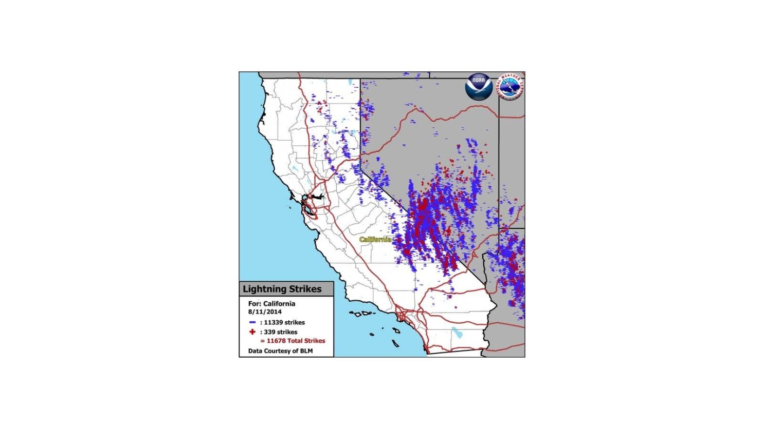 Nearly 12,000 lightning strikes reported in state, sparking fires - Los  Angeles Times
