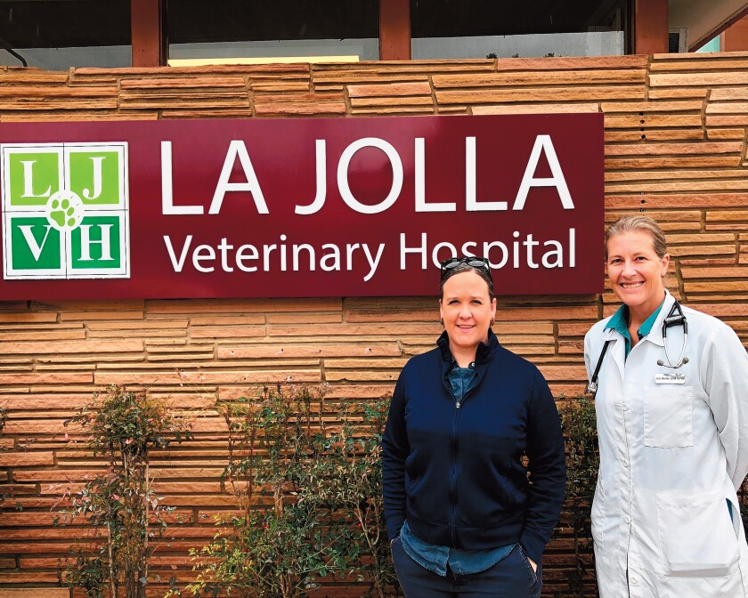 La Jolla Veterinary Hospital director Stephanie Coolidge with owner/veterinarian Dr. Julie Breher. La Jolla Veterinary Hospital is located at 7520 Fay Ave. (just north of Pearl Street) in La Jolla. Hours: 7:30 a.m. to 9 p.m. Monday-Friday, 8 a.m. to 5 p.m. Saturday, 9 a.m. to 4 p.m. Sunday. (858) 454-6155. lajollavet.com
