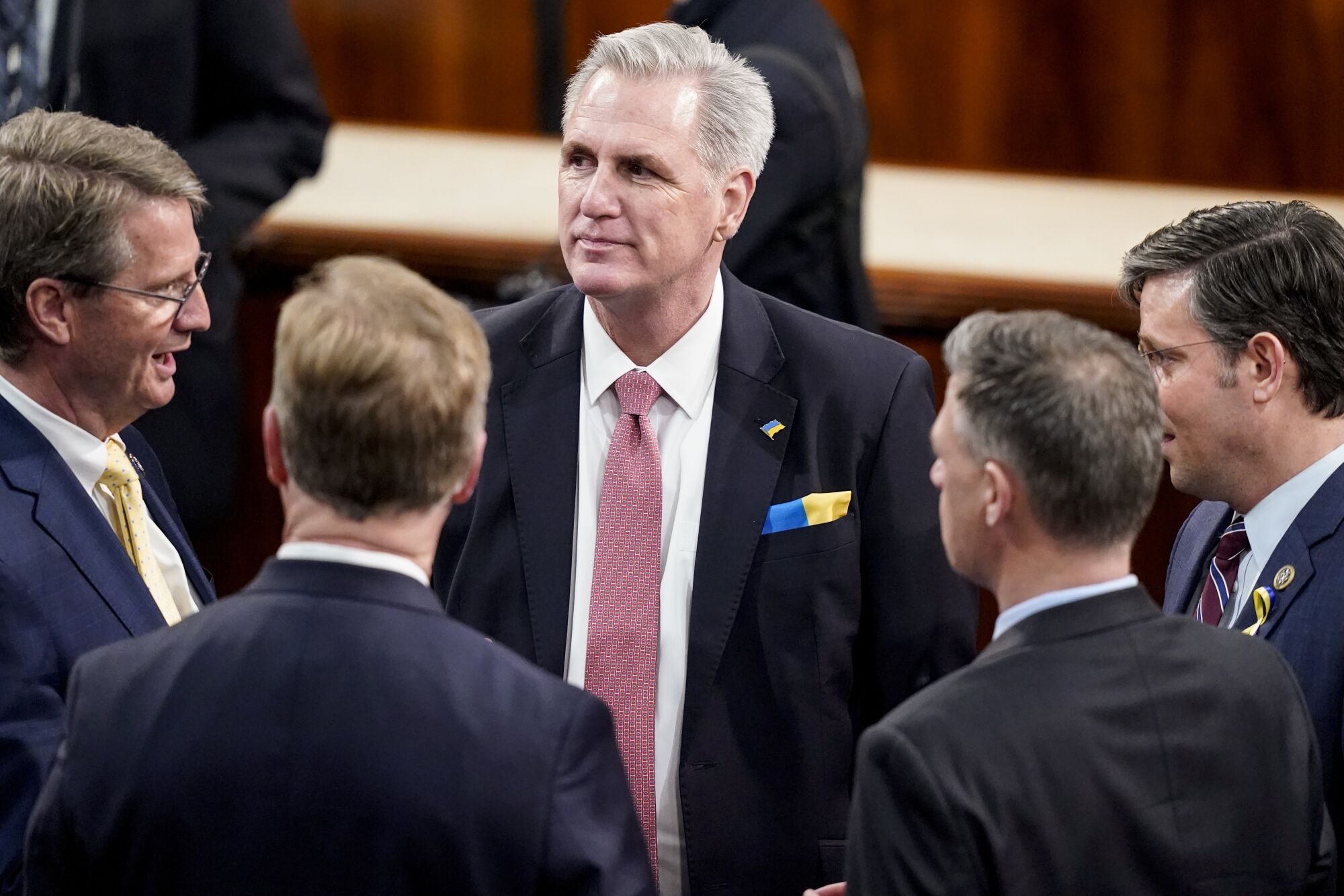 House Minority Leader Kevin McCarthy (R-Bakersfield), center, with other lawmakers.