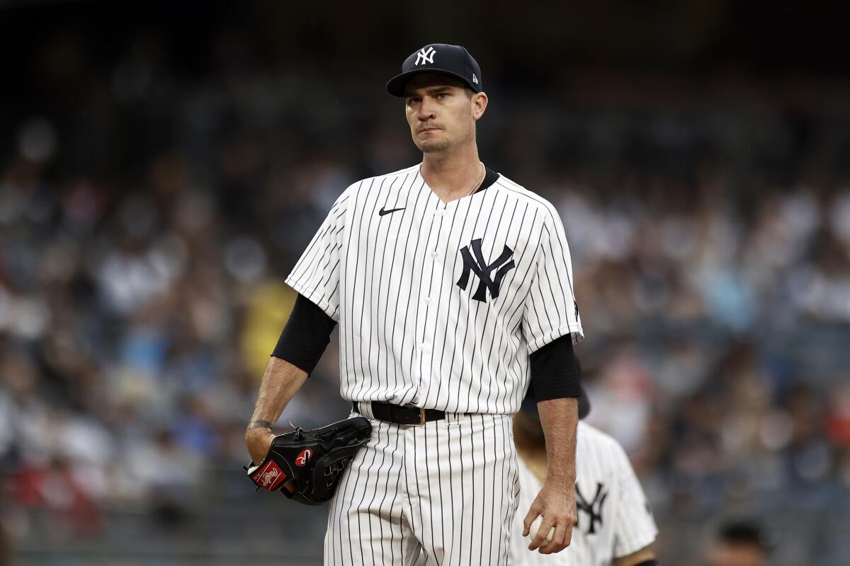 New York Yankees pitcher Andrew Heaney stands on the mound against the Baltimore Orioles on Sept. 5.