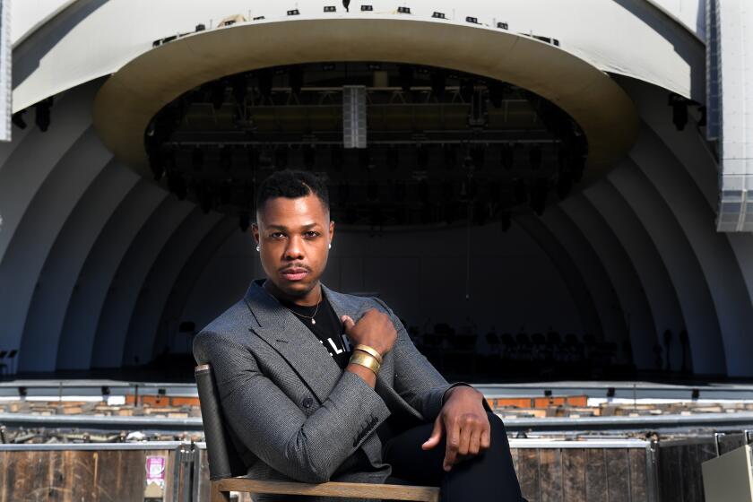 Los Angeles, California August 15, 2022-Bass baritone Davone Tines at the Hollywood Bowl. (Wally Skalij/Los Angeles Times)