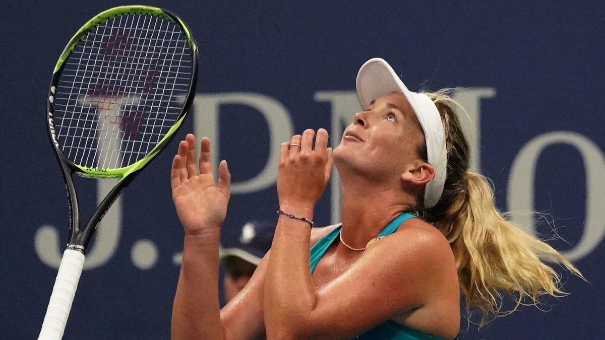 CoCo Vandeweghe celebrates after defeating Karolina Pliskova in the quarterfinal round of the U.S. Open on Sept. 6.