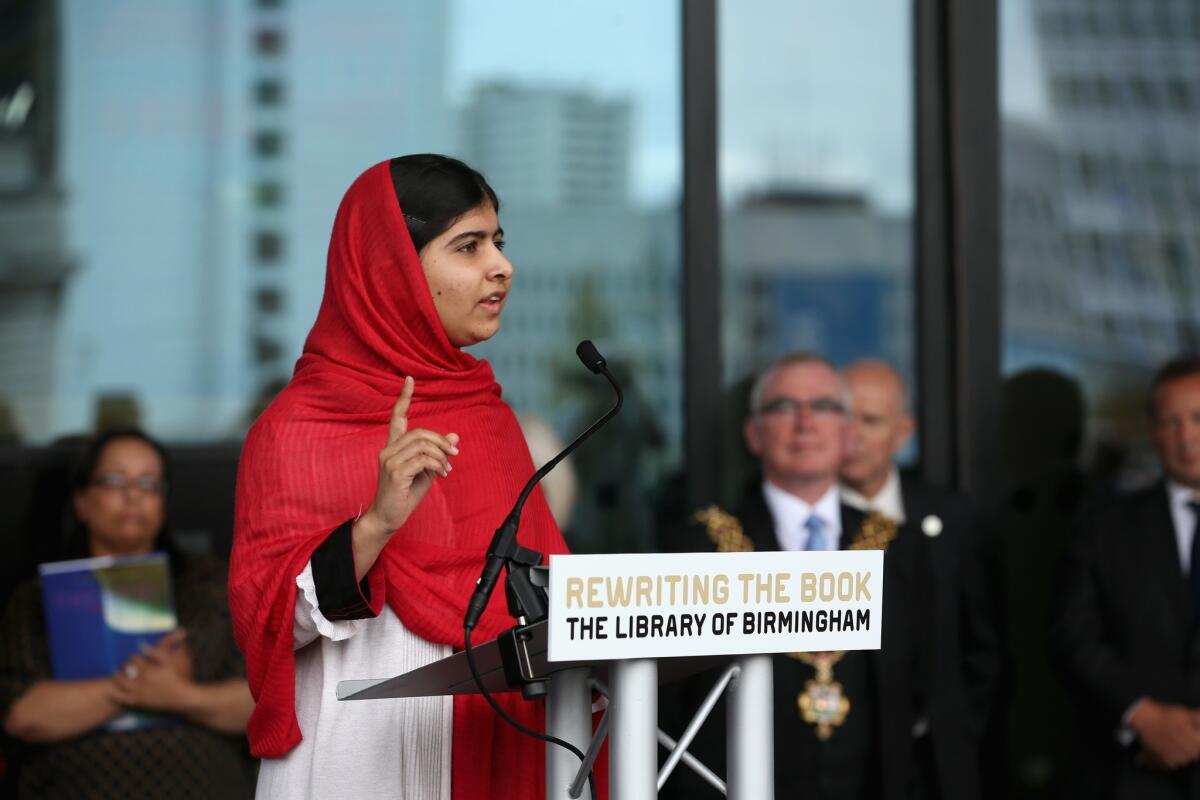 Malala Yousafzai opens the new Library of Birmingham at Centenary Square on Tuesday in Birmingham, England.