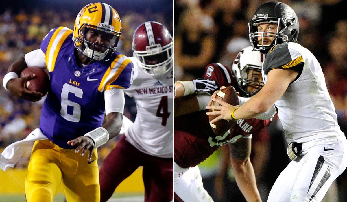 Quarterbacks Brandon Harris (6) of Louisiana State and Matty Mauk of Missouri picked up big wins in different ways on Saturday. Harris led LSU to an expected rout while Mauk guided Missouri to an upset win at South Carolina.