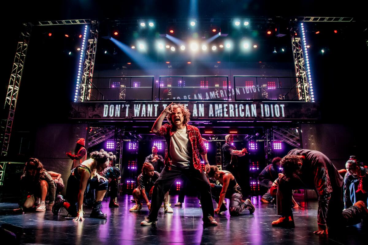 Daniel Durant, center, and the cast of Green Day's "American Idiot" at the Mark Taper Forum.