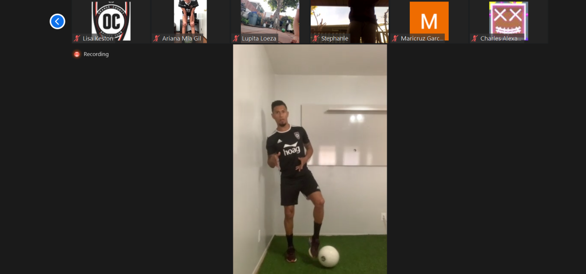 Michael Orozco of the Orange County Soccer Club teaches a virtual soccer clinic to middle-school and high-school students.