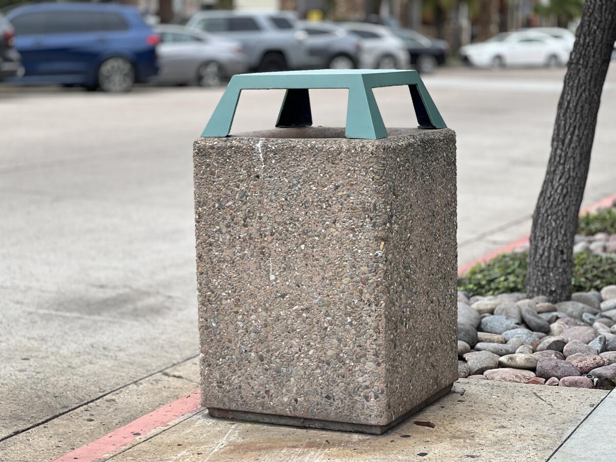 La Jolla's Village has 41 trash receptacles, emptied daily by the Maintenance Assessment District.