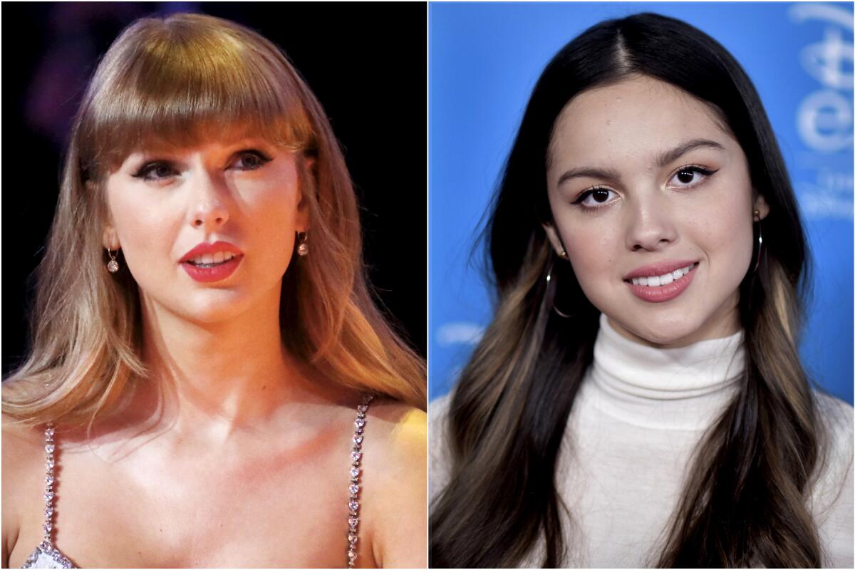 A split image of Taylor Swift and Olivia Rodrigo