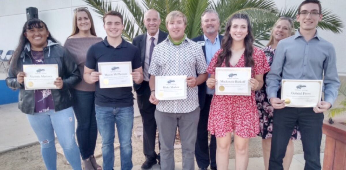 High school seniors receive scholarships from the Ramona Chamber of Commerce with proceeds from the Ramona Motorcycle Rally.