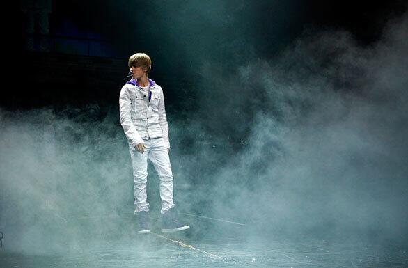 Justin Bieber appears out of the mist at the start of his concert at the Nokia Theatre L.A. Live. RELATED: Live Review: Justin Bieber at Nokia Theater L.A. Live