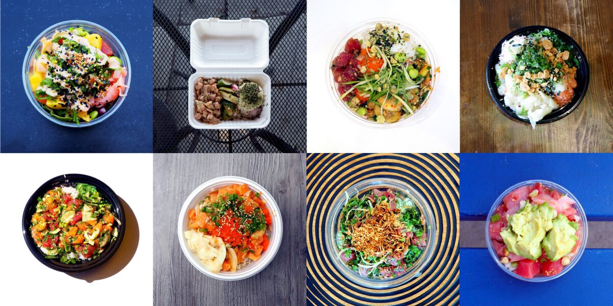 A variety of poke dishes from nine restaurants.