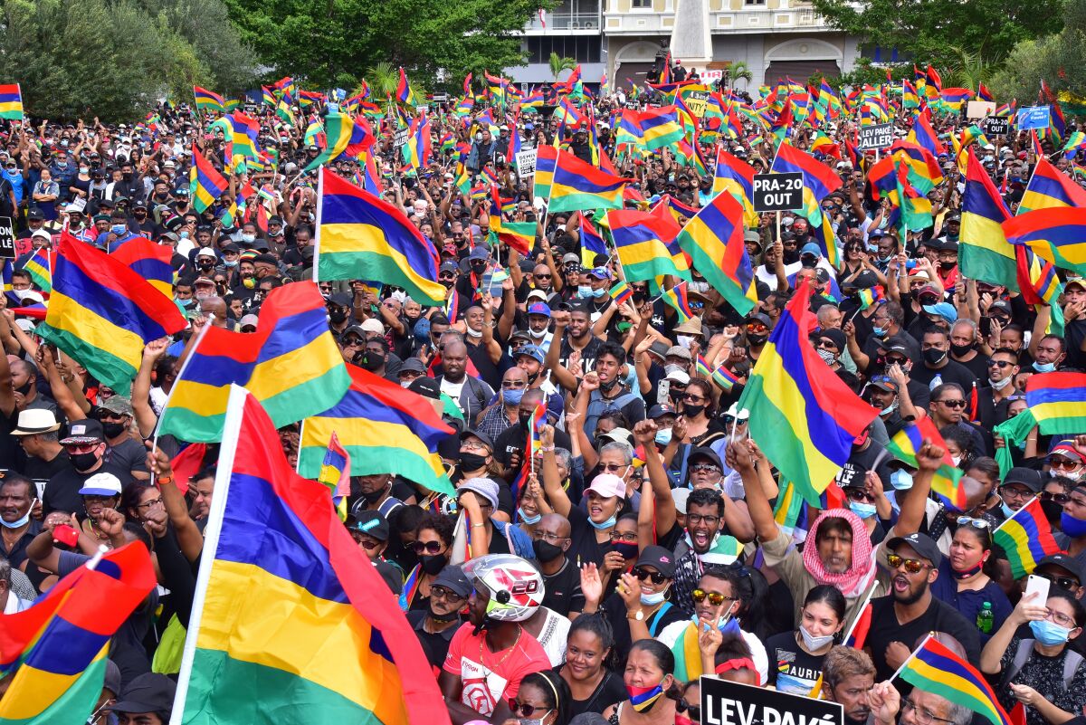 Thousands of people protest in Port Louis, Mauritius