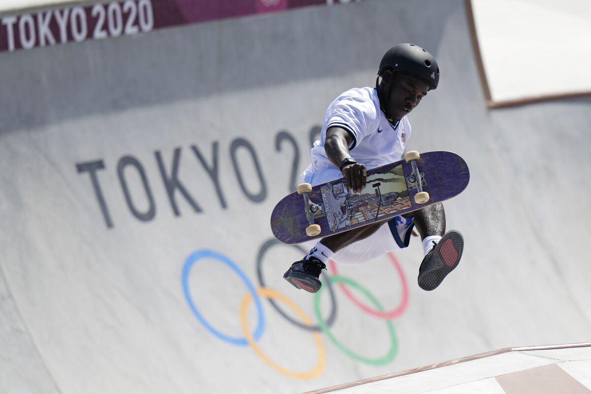 Zion Wright competes in the Olympic men's park skateboarding preliminaries on Thursday.