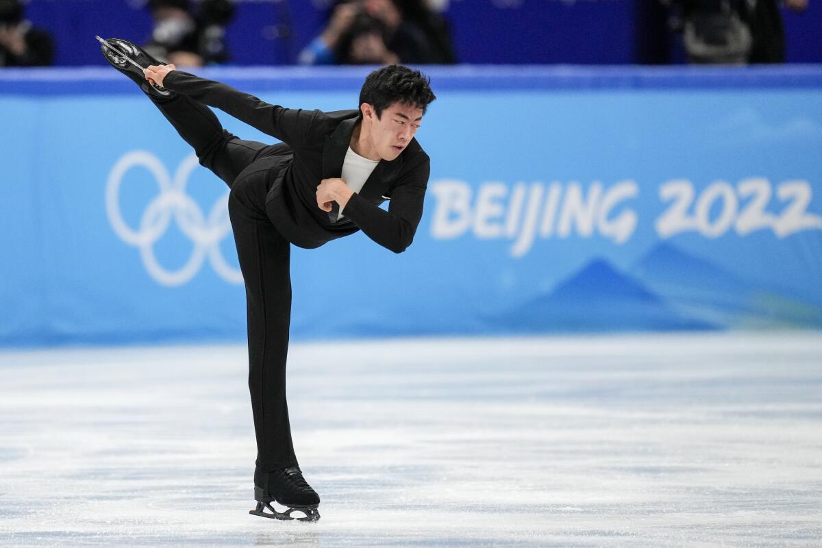 Nathan Chen, of the United States, competes during the men's singles short program 