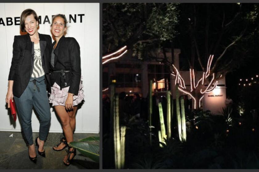 Milla Jovovich, left, and Isabel Marant cohosted a barbecue celebrating the first anniversary of the Isabel Marant store in Los Angeles. Right, the Melrose Place shop on party night.