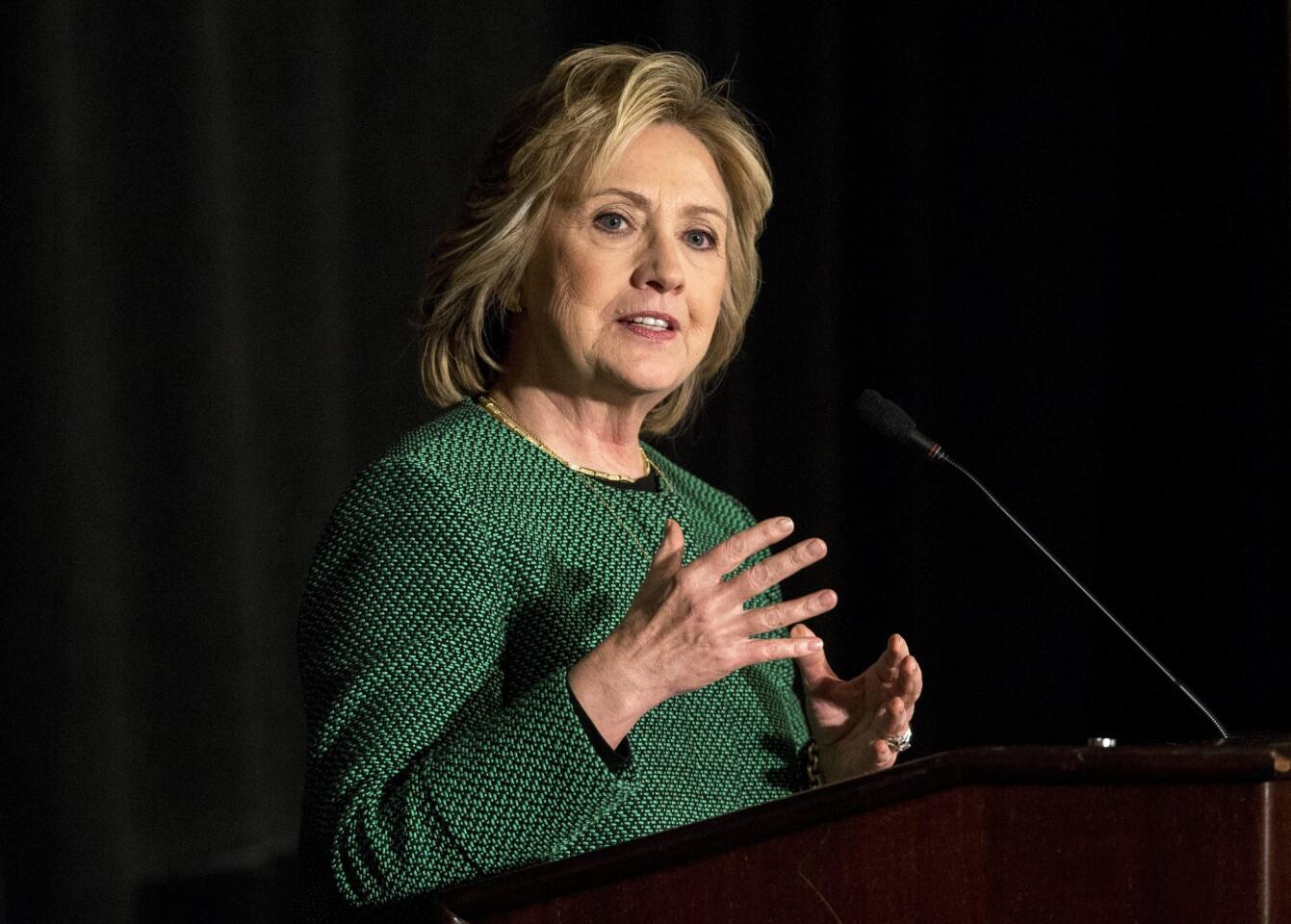 Hillary Clinton speaking after being inducted into the 2015 Irish America Hall of Fame in New York, New York, USA.