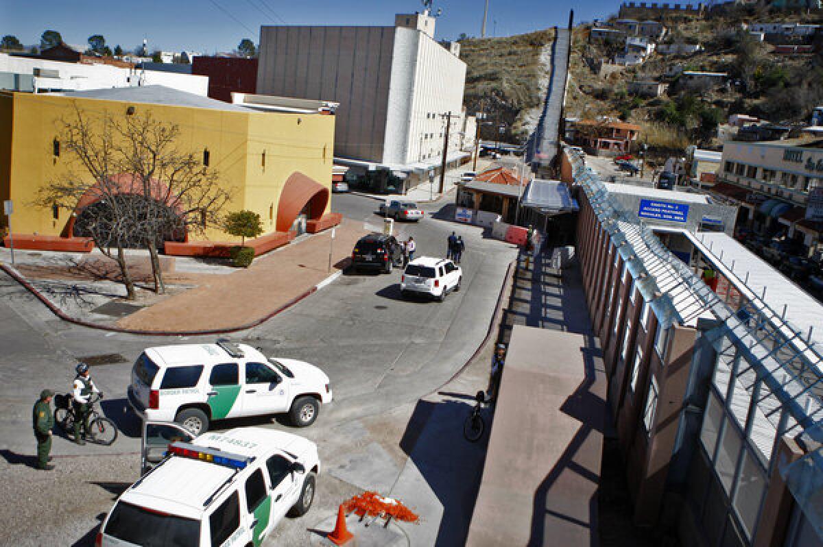 A pedestrian border crossing at Nogales, Ariz. The son of an alleged Sinaloa drug cartel kingpin was arrested at the border crossing on Wednesday.