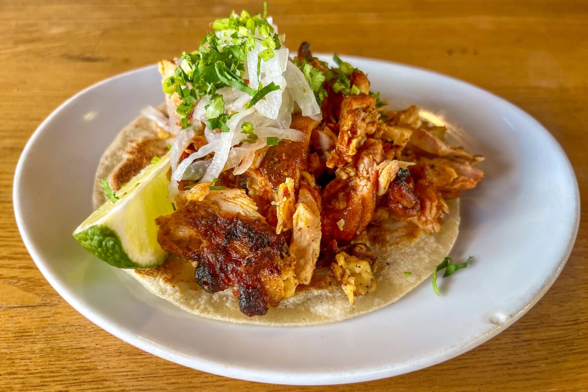 The chicken taco at Lola Gaspar. The Santa Ana eatery earned a Bib Gourmand this year in the Michelin Guide.