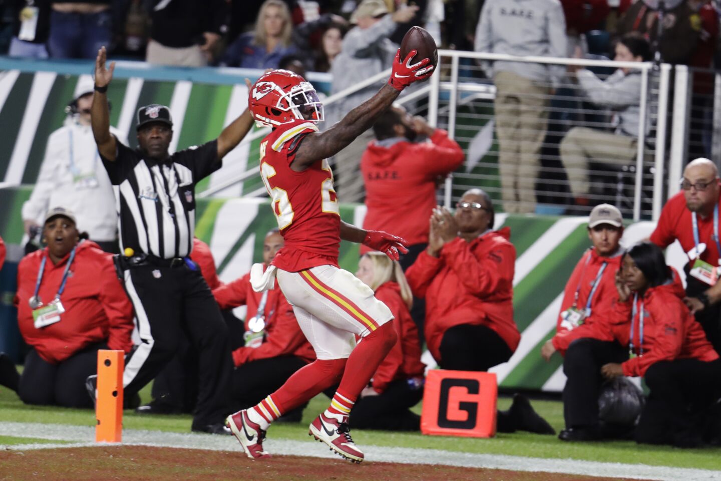 Kansas City Chiefs running back Damien Williams celebrates after scoring on a 38-yard touchdown run in the final minutes of Super Bowl LIV against the San Francisco 49ers.