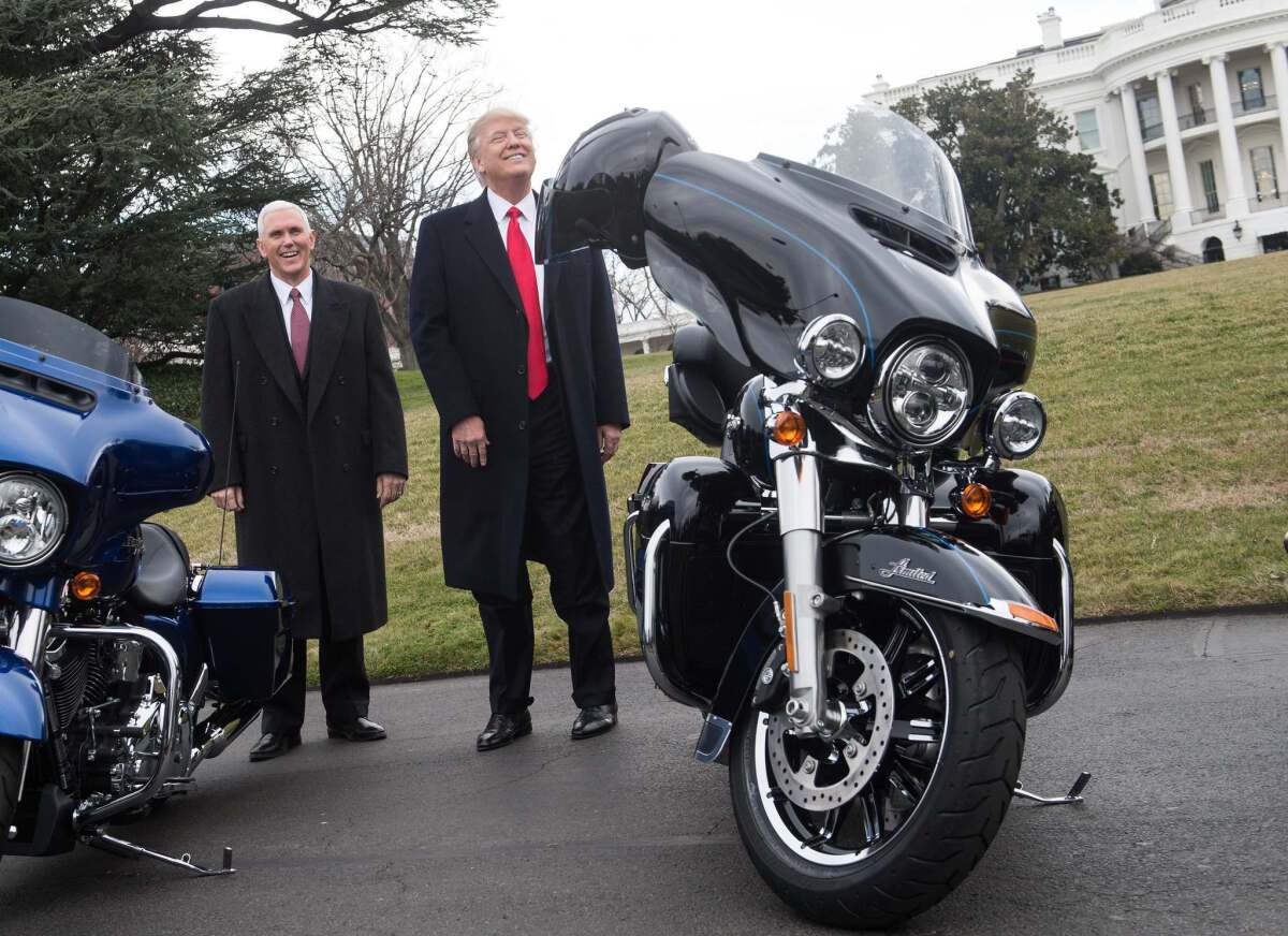 President Trump and Vice President Pence prepare to meet with Harley-Davidson representatives at the White House on Feb. 2, 2017.