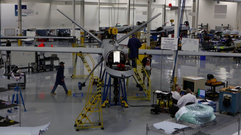 General Atomics' drone manufacturing operations in Poway, as seen in this file photo, is an example of local defense-related contracting operations.