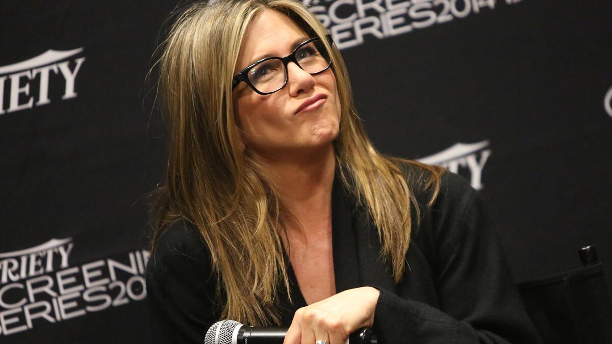 Jennifer Aniston takes questions during a December screening of "Cake" in New York City.