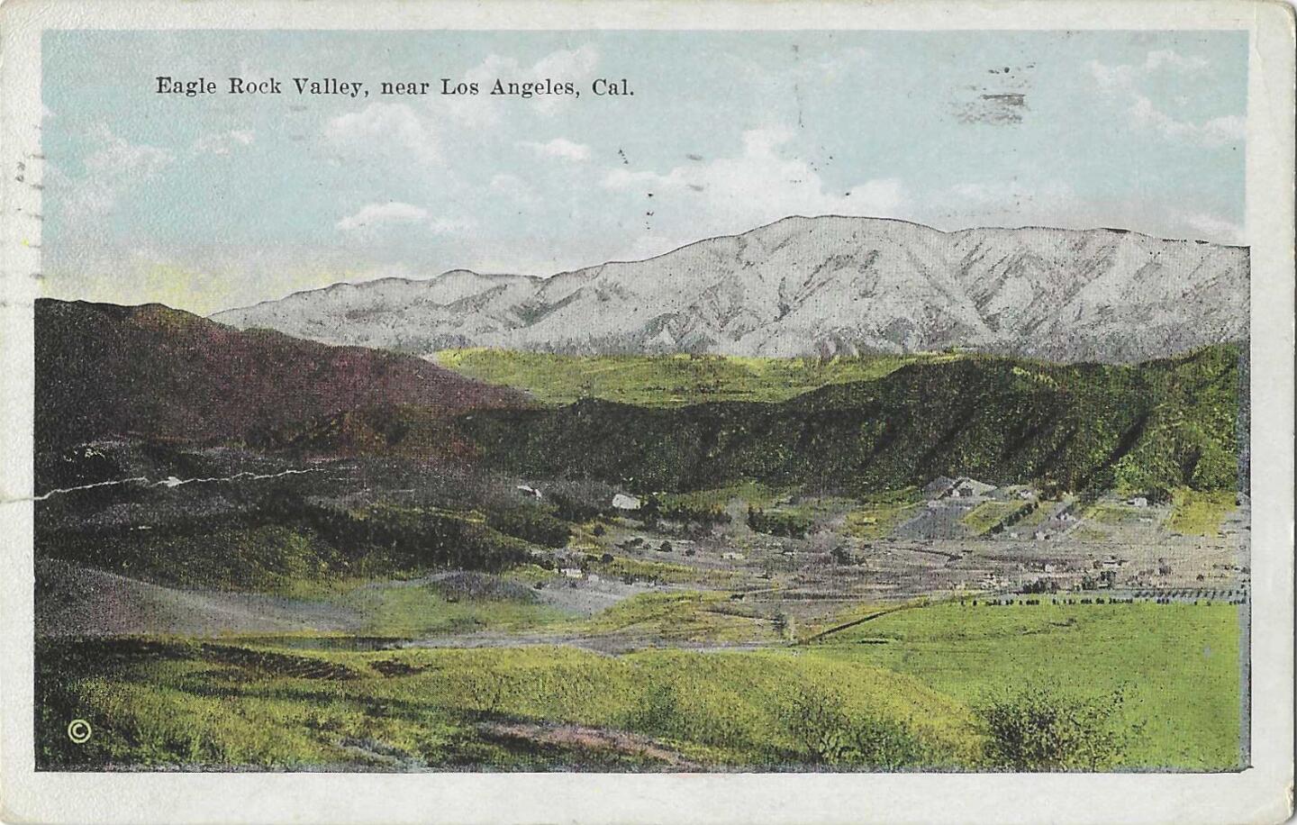 Vintage postcard depicts "Eagle Rock Valley, near Los Angeles, Cal."