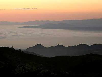 A view at sunset from Sandstone Peak looking northwest toward Camarillo.