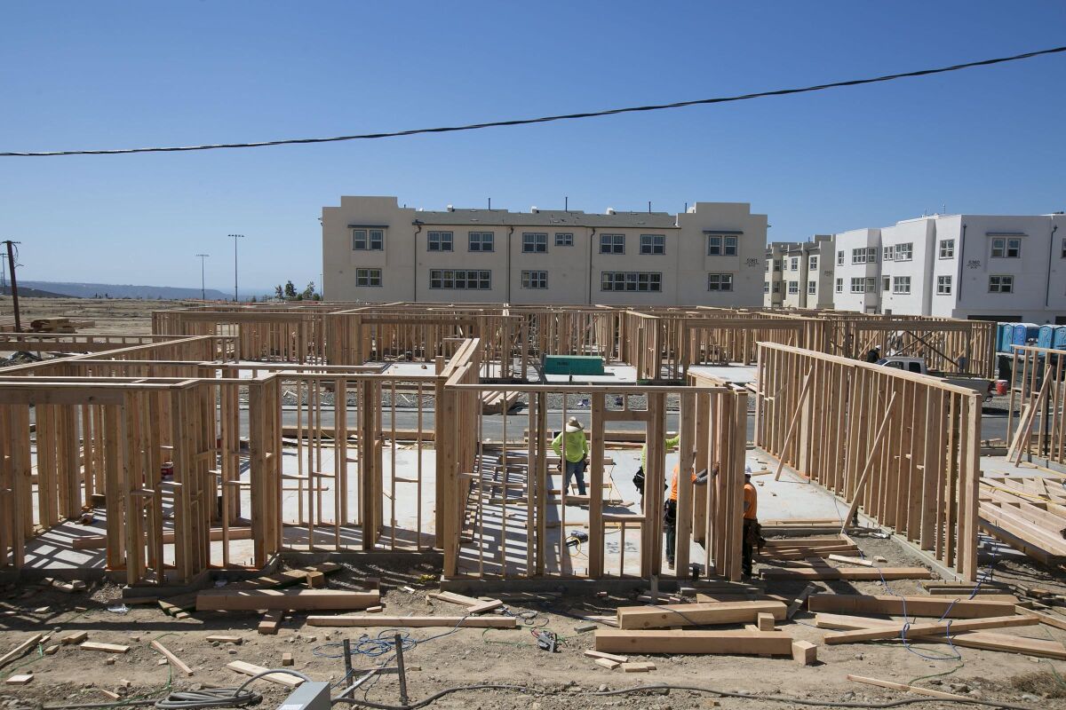 The Veraz townhome project at the Playa del Sol development by Pardee Homes is under construction in Otay Mesa.