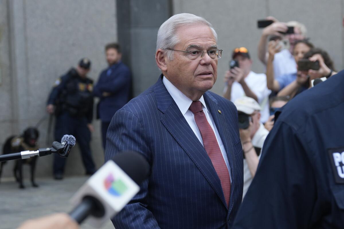 Sen. Robert Menendez leaves federal court in New York.