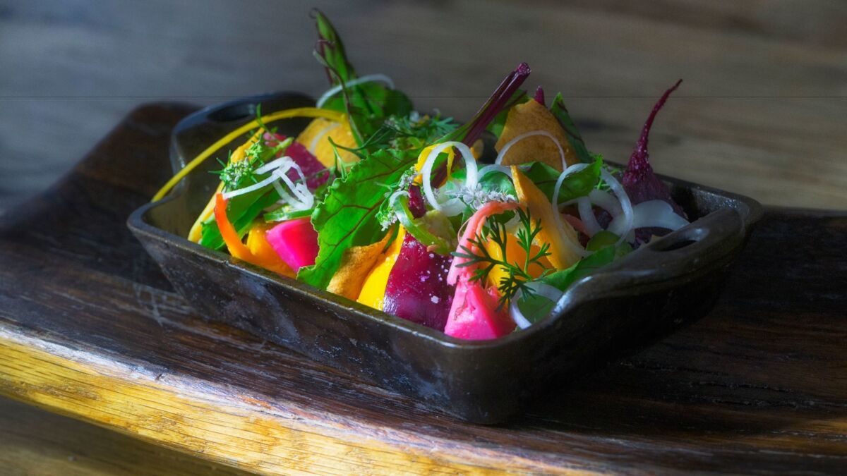 Chef Anthony Sinsay's warm beet salad is a vegetarian twist on paksiw, a vinegar-simmered stew from the Philippines.