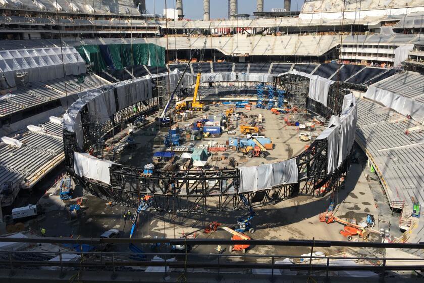 A view of the field area inside SoFi Stadium, the new home of the Rams and Chargers that is scheduled to open in July.