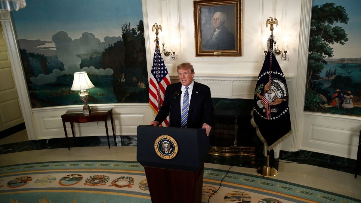 President Trump speaks in the Diplomatic Room at the White House on Thursday about the deadly school shooting in Parkland, Fla.