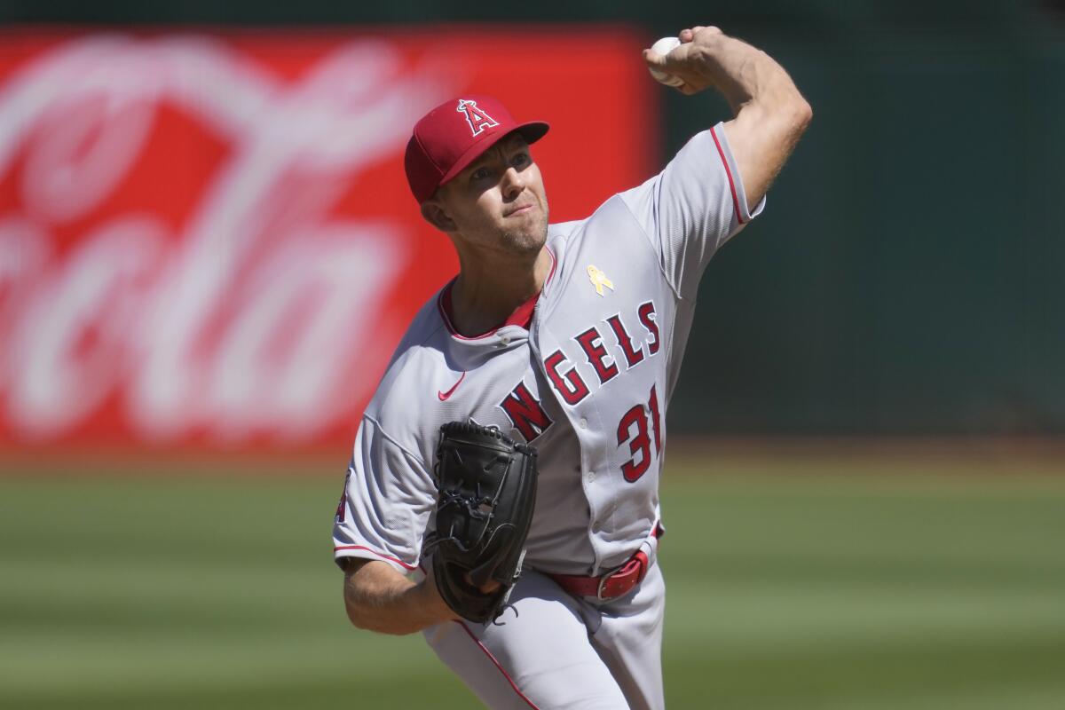 Angels pitcher Tyler Anderson works against the Oakland Athletics.