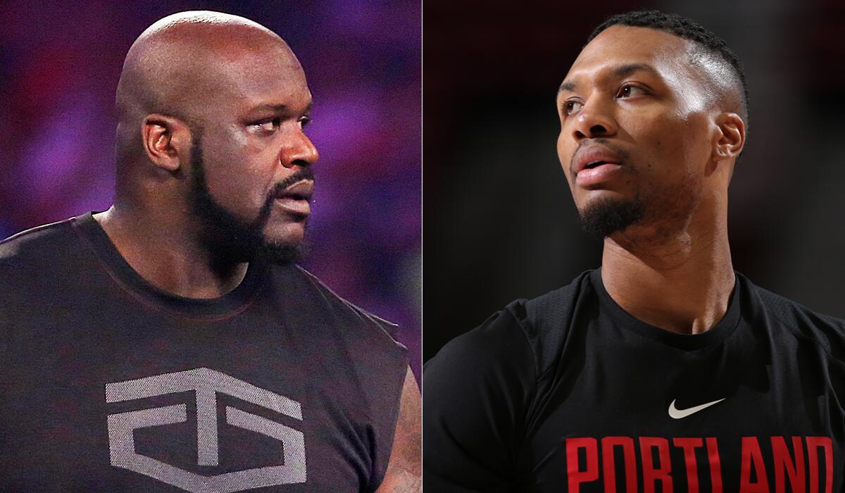 Lakers legend Shaquille O'Neal, left, and Portland Trail Blazers star Damian Lillard have exchanged diss tracks about each other in recent days.