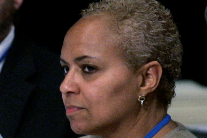 FILE- In this May 31, 2008 file photo, Tina Flournoy, then Democratic National Committee Rules and Bylaws committee member, during a hearing in Washington. Vice President-elect Kamala Harris has named veteran Democratic strategist Tina Flournoy as her chief of staff. (AP Photo/Susan Walsh)