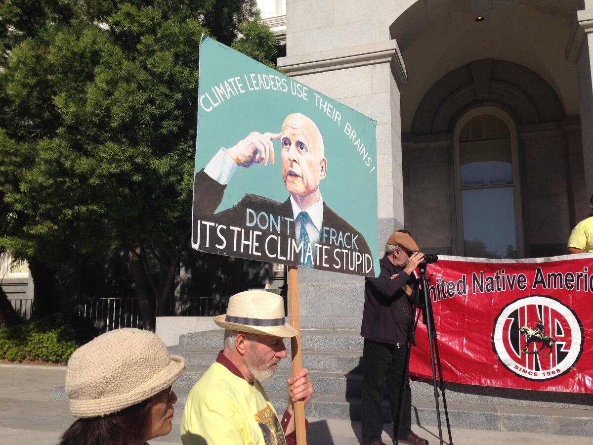 Protesters gather outside the Capitol on Thursday to urge Gov. Jerry Brown to ban fracking.