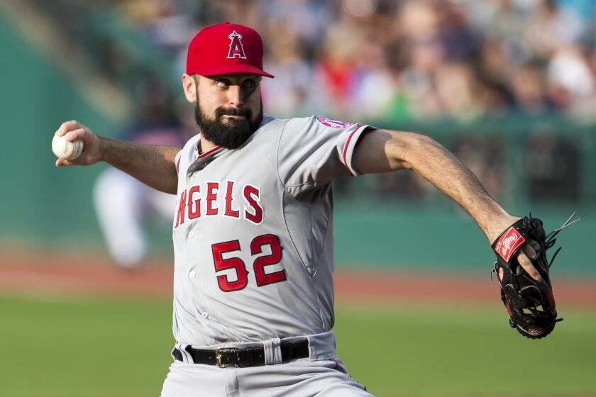 Matt Shoemaker pitches during the first inning against the Cleveland Indians on Tuesday.