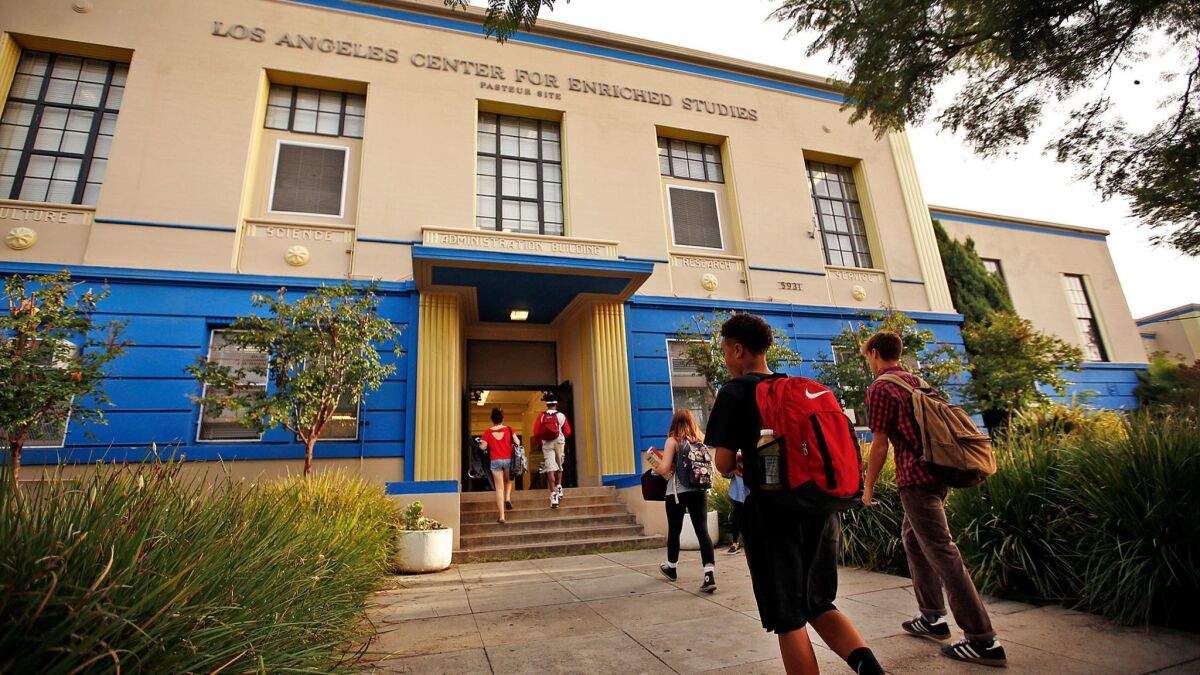The Los Angeles Center for Enriched Studies, a magnet school in L.A., is one of the schools where most graduates get to college.