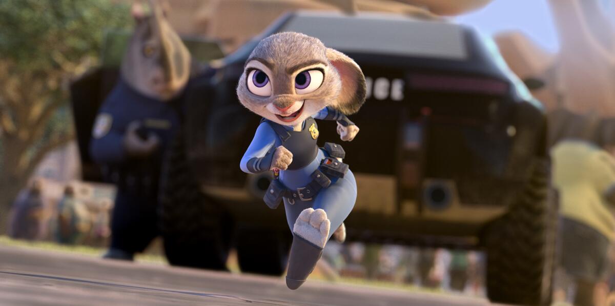 Judy Hopps, voiced by Ginnifer Goodwin, in a scene from the animated film, "Zootopia."